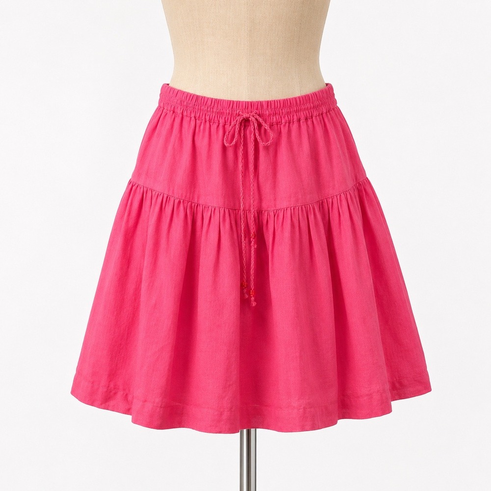 Gap 100% Linen Tiered Pocket Skirt Size XS Barbie Pink Elastic Coquette Fairy